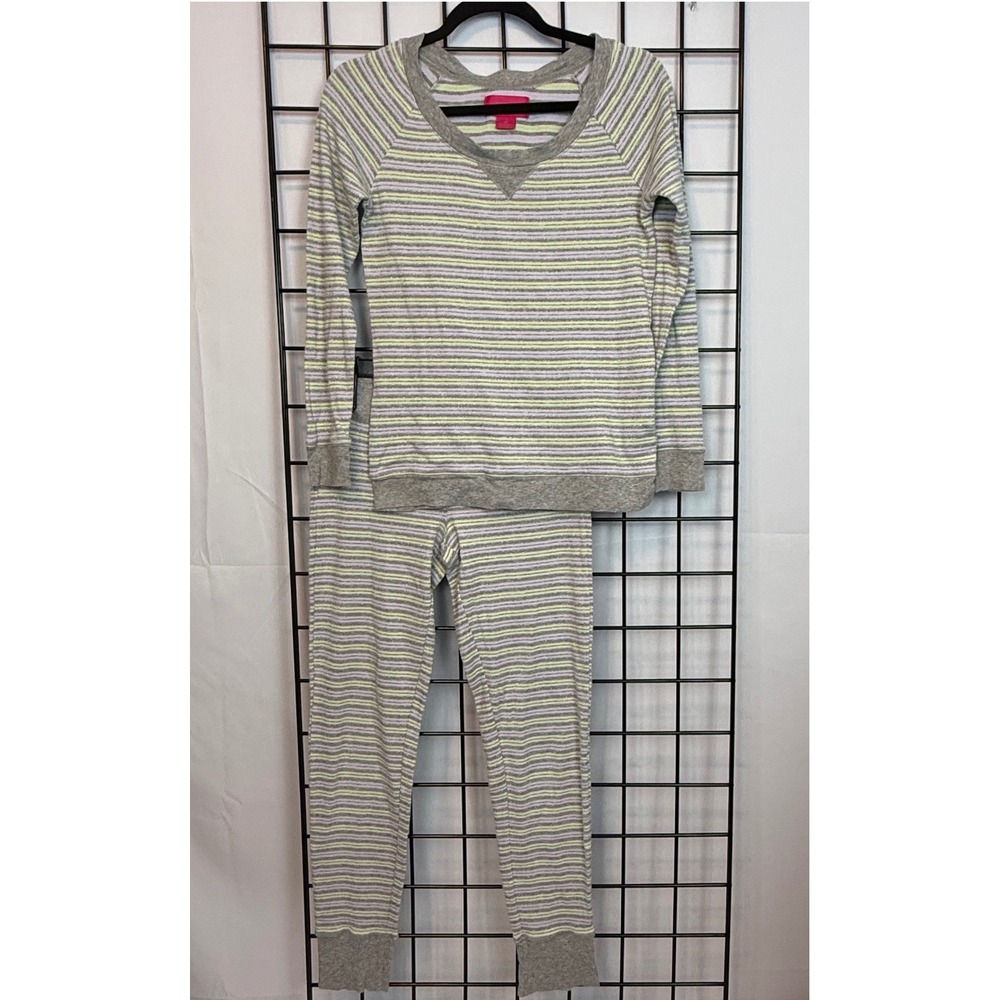 Victoria's Secret Thermal Pajama Set Womens‎ Small Green Gray Cozy Sleepwear PJs